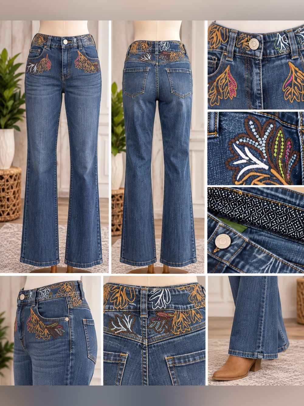 Oilily Embroidered Bootcut Jeans – Blue Denim – Boho/Festival Style
